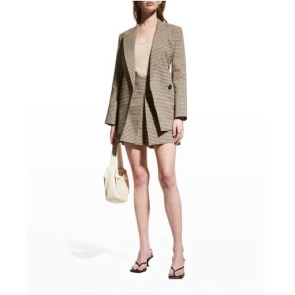 Rebecca Taylor Plaid Check Double-Breasted Blazer Linen Blend Lined in Expresso - Picture 16 of 16